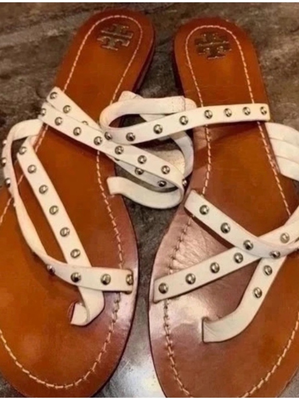 Tory Burch White Studded Leather Wrap Sandals